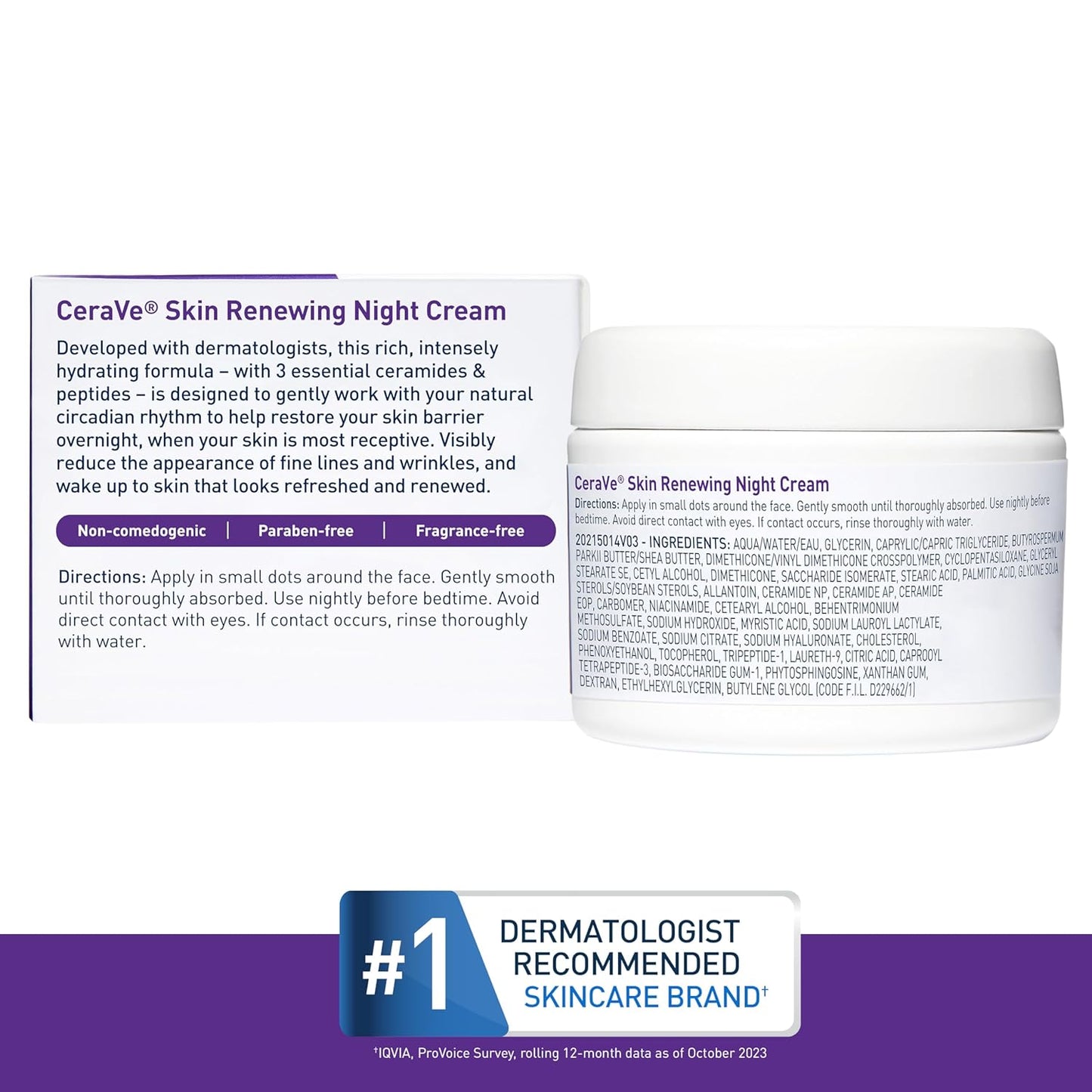 Skin Renewing Night Cream, Niacinamide, Peptide Complex, and Hyaluronic Acid Moisturizer for Face, 1.7 Ounce, Packaging May Vary