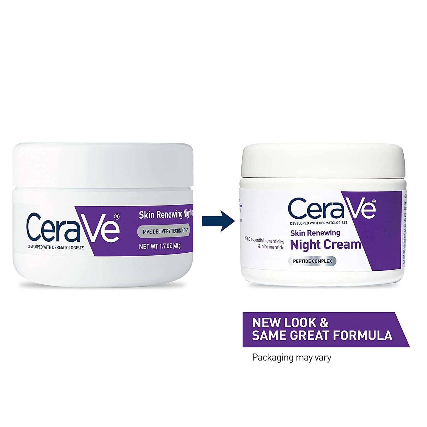 Skin Renewing Night Cream, Niacinamide, Peptide Complex, and Hyaluronic Acid Moisturizer for Face, 1.7 Ounce, Packaging May Vary